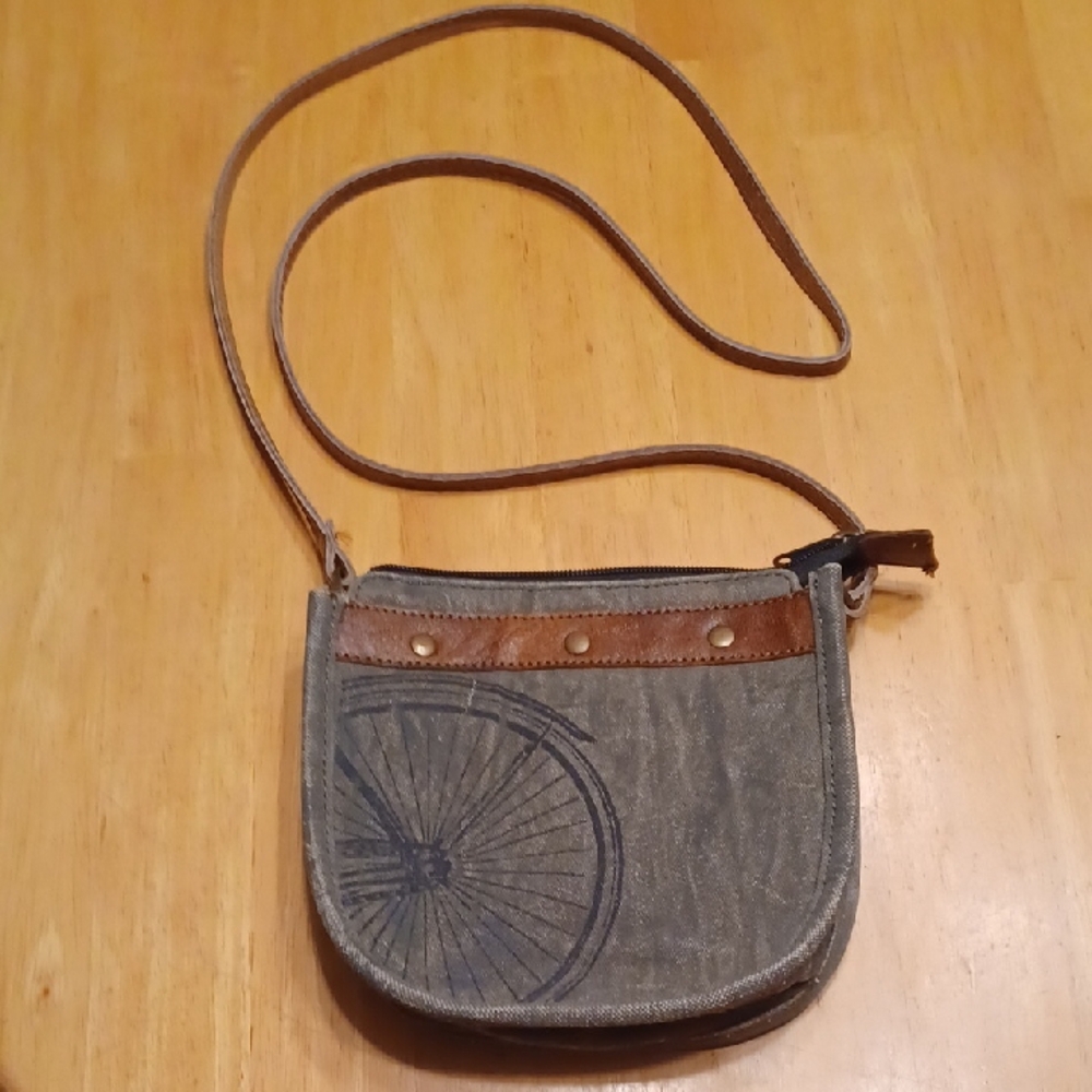 Mona B Peddalton Saddle Canvas Crossbody Purse Featuring Upcycled Canvas